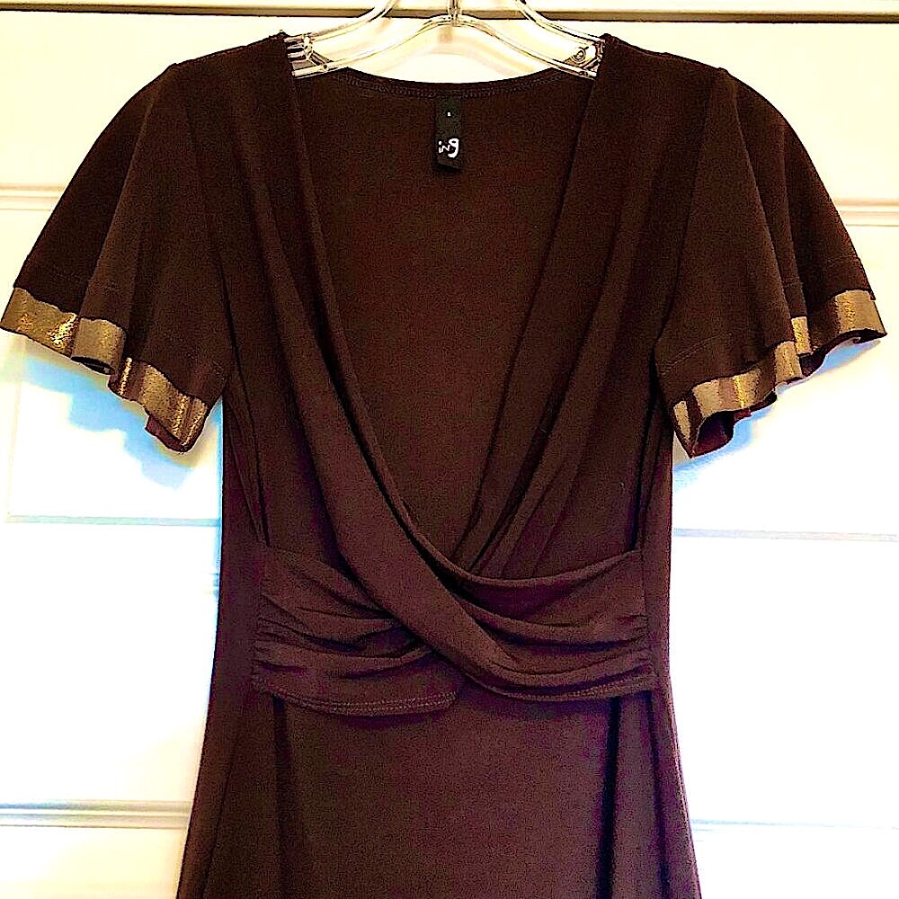 Ing Deep V Crossover Tunic Top Flutter-Sleeves Br… - image 3